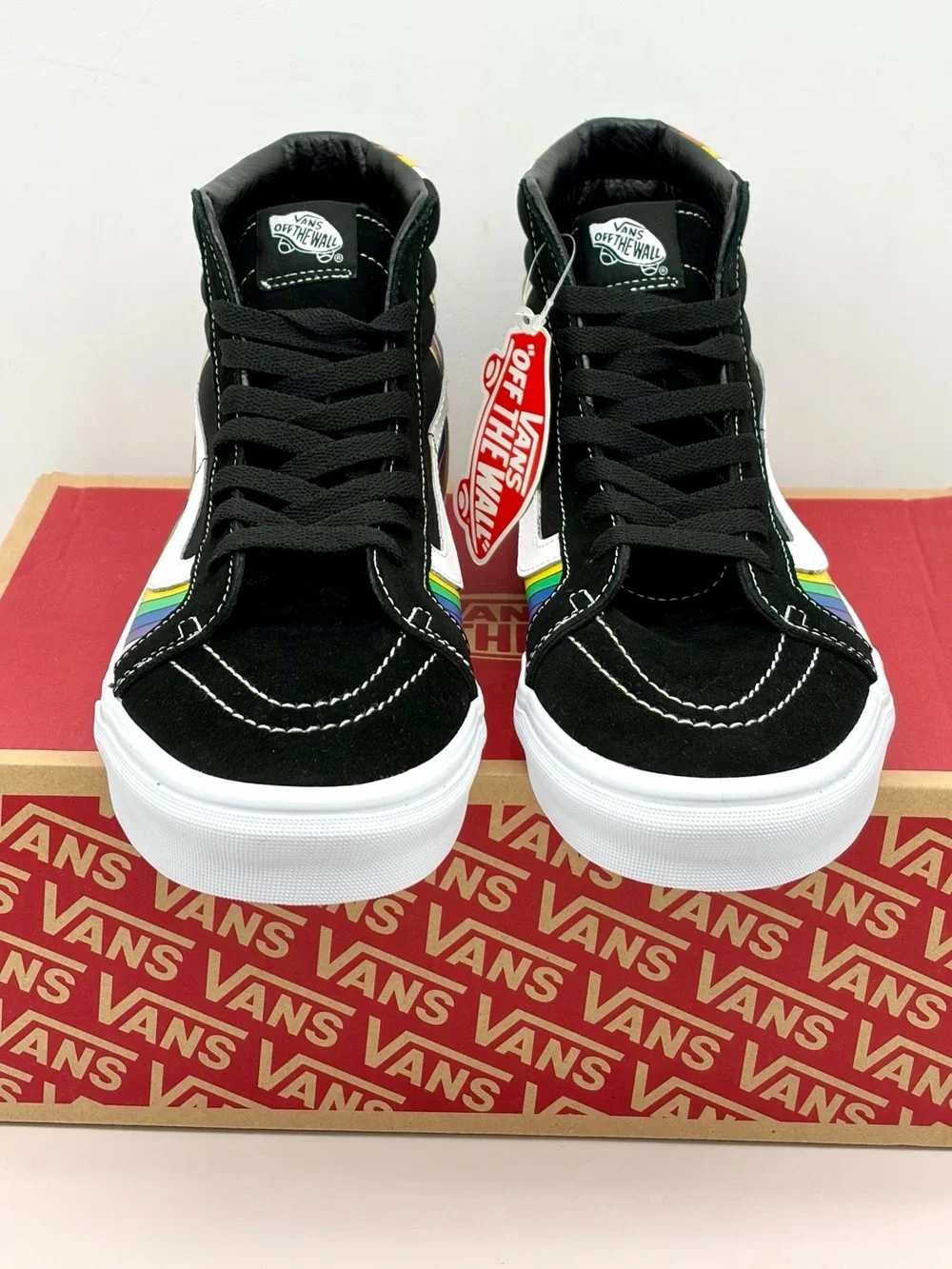 Vans High-Top Sk8-Hi Reissue Sneakers Black with Rainbow Stripes